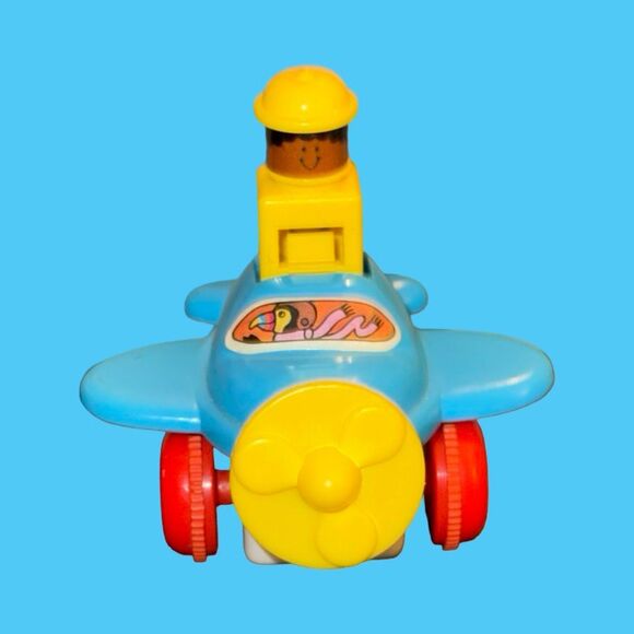 Vintage 1982 TOMY Push and Go Airplane Blue Yellow A29 - Picture 6 of 6